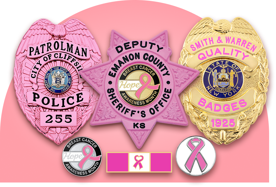 Pink Breast Cancer Public Safety Badges, Pins, Seals