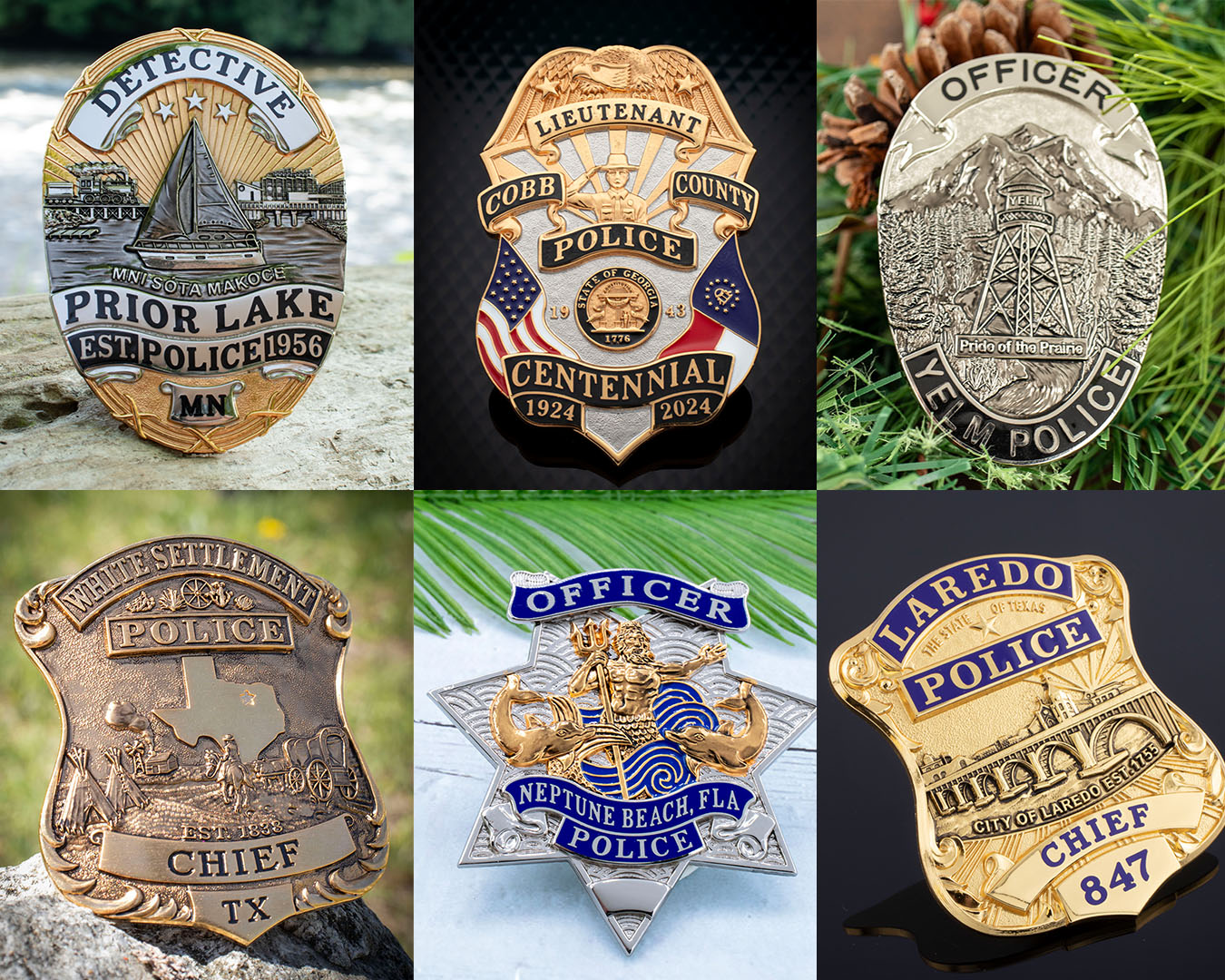 Six Police Badges displayed