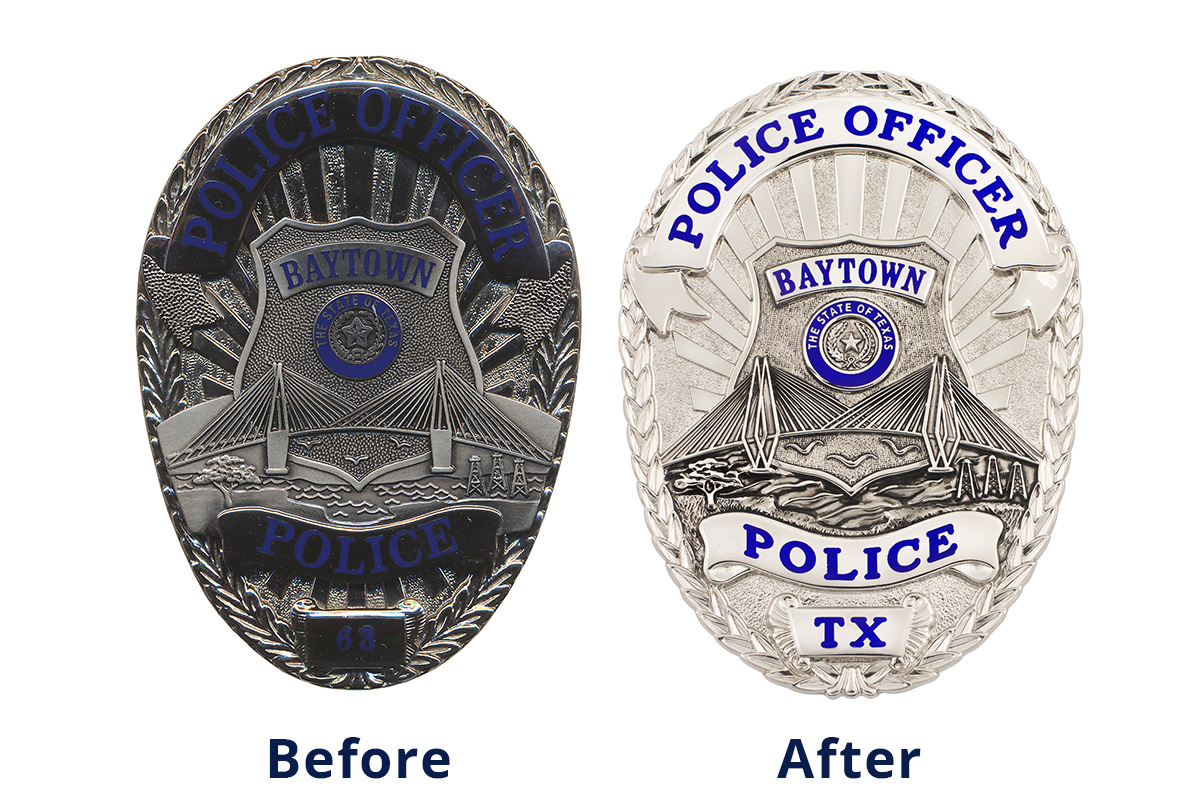 Baytown Police badge side by side