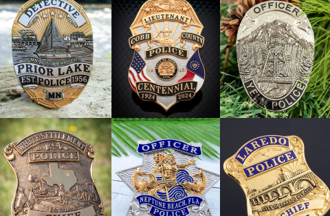 Six Police Badges displayed