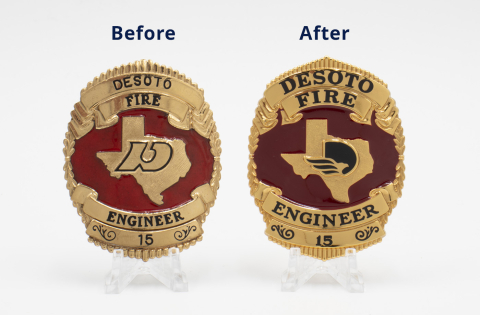 Desoto Fire Department badge side by side