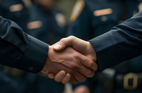 Two police officers shaking hands